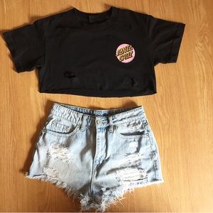 BDG distressed denim high waist raw hem shorts
